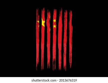 China-Flagge mit Pinselstrich einzeln auf schwarzem Hintergrund,Symbole Chinas, Vorlage für Banner, Karte, Werbung, Werbung, Werbung, Webdesign, Magazin, Vektorgrafik