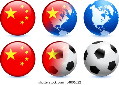 China Flag Button with Global Soccer Event Original Illustration