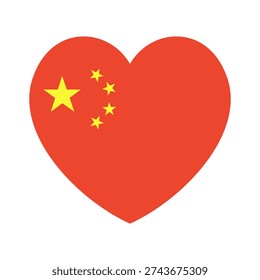 China flag button. National heart shaped flag of China badge. Chinese flag icon in heart shape.