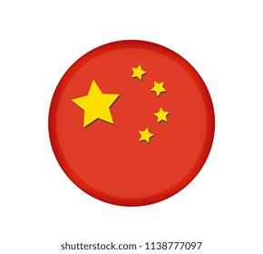 China flag button. official colors and proportion correctly. China flag in circle shape. Round China flag vector icon. 
