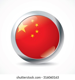 China flag button - vector illustration