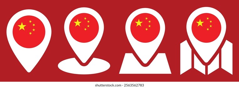 China Flag Collection with White Point Place Maps Marker Icon