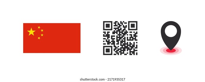 China Flag. Flag Of The Country, QR Code With Geolocation Of The Capital Of The Country. Vector Images