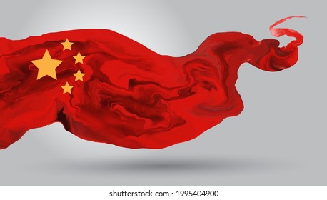 China flag is depicted in liquid watercolor style isolated on white background