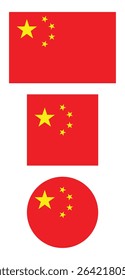 China flag EPS vector. China square and round icon isolated on transparent background. China flag symbol.

