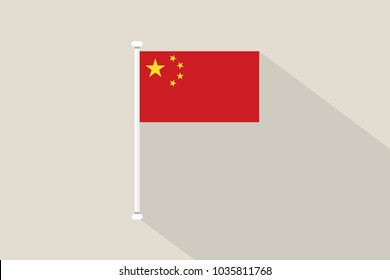 China Flag With Flagpole,vector Illustration