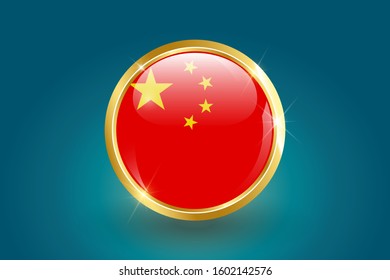China flag in the form of a circle, can be used for independence day or other events. China icon gold glossy badge button with China flag and shadow on light background. vector illustration. EPS 10.
