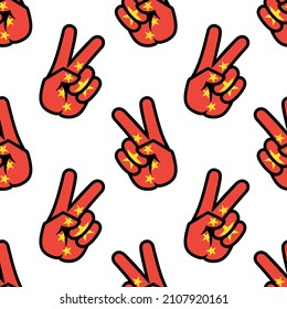 China a flag in the form of a peace sign. Seamless background. A patriotic sign. Gesture V is a sign of victory. Icon for apps, websites, T-shirts, souvenirs, etc., isolated on a white background
