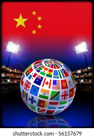 China Flag Globe on Stadium Background Original Illustration