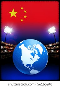 Bandeira da China com globo no fundo do estádio Ilustração original