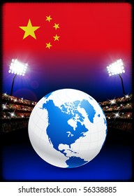 China Flag with Globe on Stadium Background Original Illustration