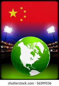 Bandera de China con fondo de globo en el estadio Ilustración original