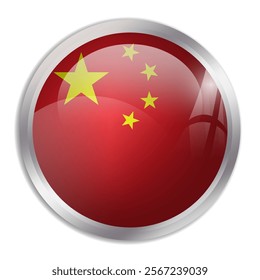 China flag - glossy circle button displays a colorful flag representing a country cultural identity and heritage. The essence of national pride and unity.