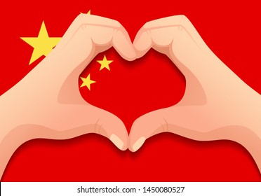 China flag and hand heart shape. Patriotic background. National flag of China vector illustration