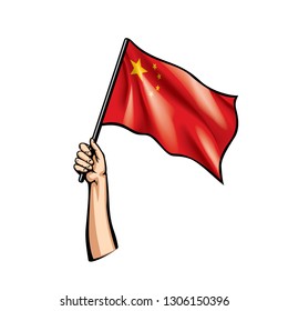 China flag and hand on white background. Vector illustration