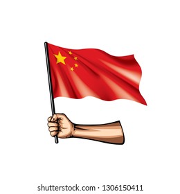 China flag and hand on white background. Vector illustration