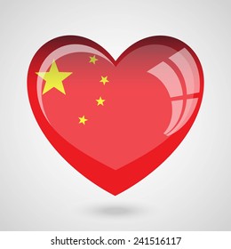 China Flag Heart Glossy Button