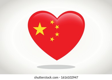 China Flag in Heart Shape. Heart 3d Flag of China, China flag template design.
