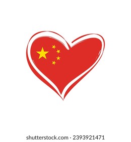 China flag with a heart shape, isolated on a white background for China Independence Day. Vector illustration.
