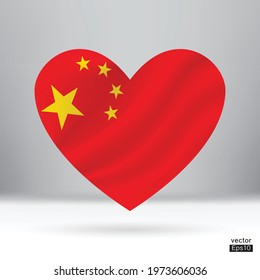 China flag in heart shape sign. National China flag. Vector illustration. EPS10.