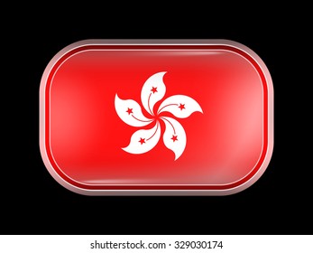 China Flag of Hong Kong. Rectangular Shape with Rounded Corners. This Flag is One of a Series of Glass Buttons