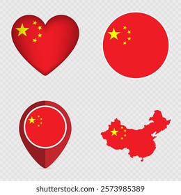 China Flag Icons Pack. Vector illustration.