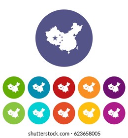 China flag icons set in circle isolated flat vector illustration