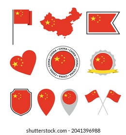 China Flag Icons Set, National Symbol Of The Peoples Republic Of China