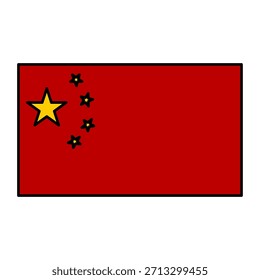 China flag illustration. Red background with five yellow stars. National symbol, patriotic, government, international relations. Simple, clean design.