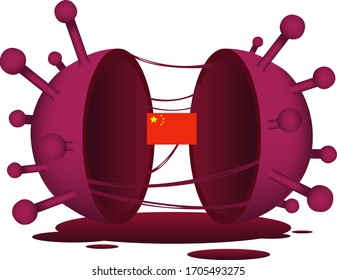 China-Flagge im Inneren des Koronavirus