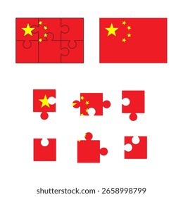 Fondo del rompecabezas de la bandera de China, Plantilla del rompecabezas 2x3, aislado en blanco, Ilustración vectorial.