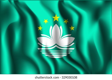 China Flag of Macau. Rectangular Shape Icon with Wavy Effect