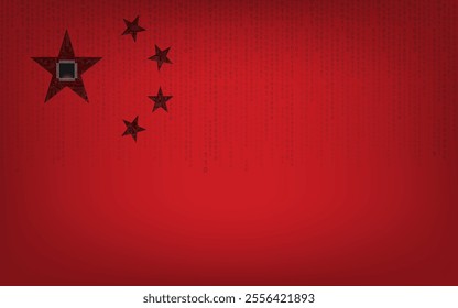China flag made of printed circuit boards. Digital technologies. Vector illustration.