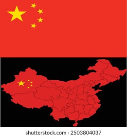 China Flag And Map With Black Background.