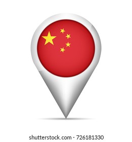 China flag map pointer with shadow. Vector illustration