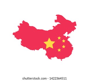 China flag, map of state in red color with stars, flat design style of area, geography and cartography icon, asian symbol, east region, Chinese sign vector
