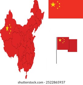 Bandera de China y Ilustración vectorial de mapa con fondo blanco.