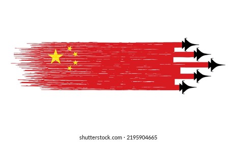 China flag with military fighter jets isolated   background