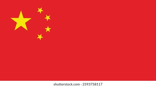 China flag, official colors and proportion correctly. National China flag. Vector illustration. The Chinese flag is a red background, the upper left corner has a large yellow star
