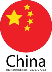China flag. Official national flag of the world. Country round shape illustration. Official coloring sign, country flag banner. International travel symbol isolated on transparent background.