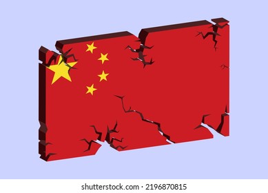 China flag on 3D cracked wall vector, fracture pattern, China earthquake, country flag with cracked texture, Switzerland national issues concept, logo idea