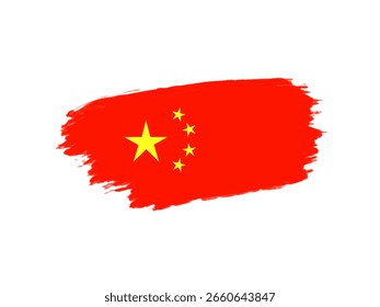 Bandera de China en diseño de estilo de trazo de pincel aislado sobre fondo blanco.
