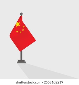 Bandeira da China, bandeira da China no mastro de bandeira com efeito de onda, ilustração vetorial da bandeira da China, desenho plano da bandeira da China.