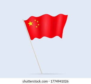 China flag on flagpole waving in the wind. Vector illustration.