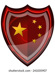 China Flag on a Glossy Red Shield, Vector Illustration. 