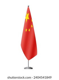 China flag on flag stand for official meetings, transparent background, vector