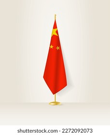 China flag on a flag stand. Vector illustration.