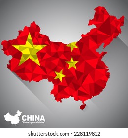 China flag overlay on the china map with polygonal and long tail shadow style (EPS10 art vector)