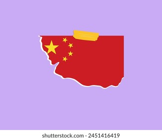 China flag paper texture, single-piece element, vector design, China flag taped on wall, decoration or celebration idea