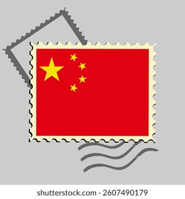 China flag postage stamp. Isolated vector illustration on grey post stamp background